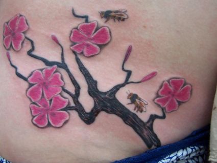 Cherry Blossom And Bee Tattoo